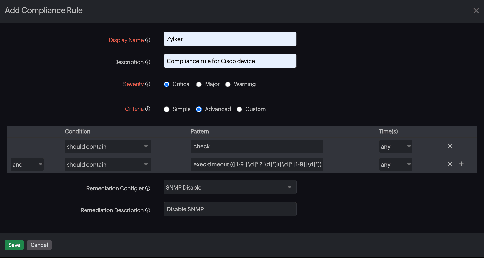 Adding an advanced compliance rule