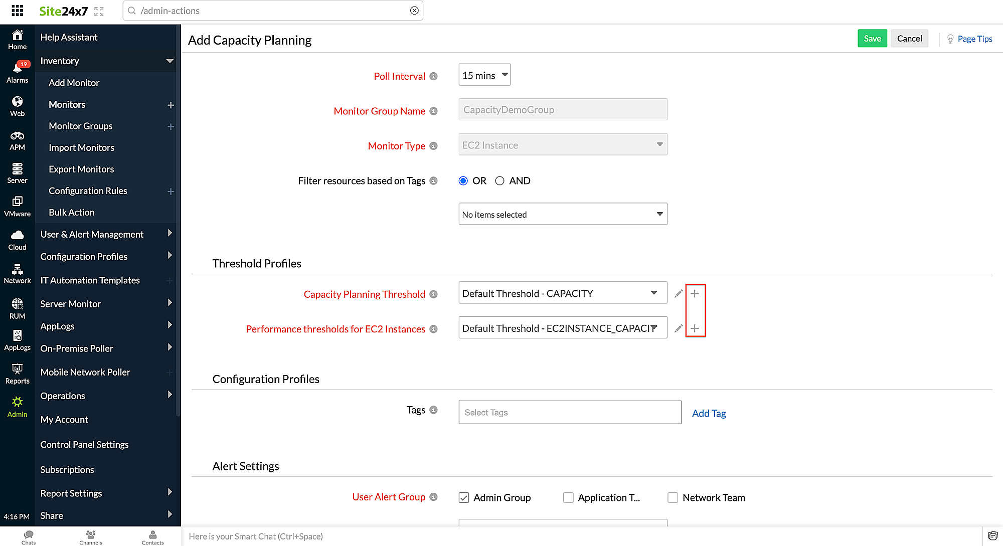 adding capacity planning threshold