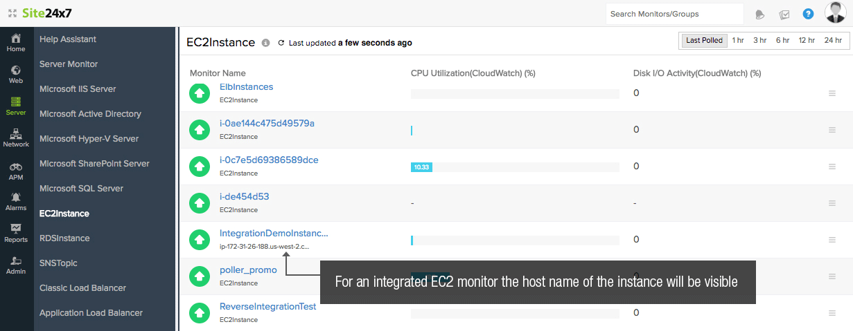 EC2 instance list page