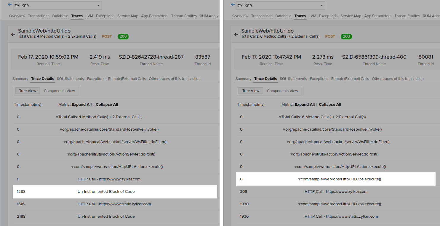 Before and after custom instrumentation