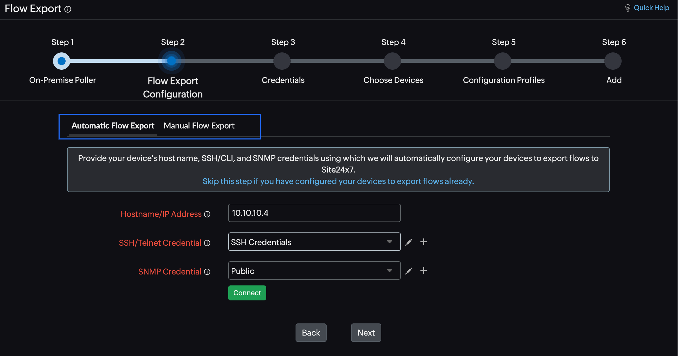 Configure devices to export flows