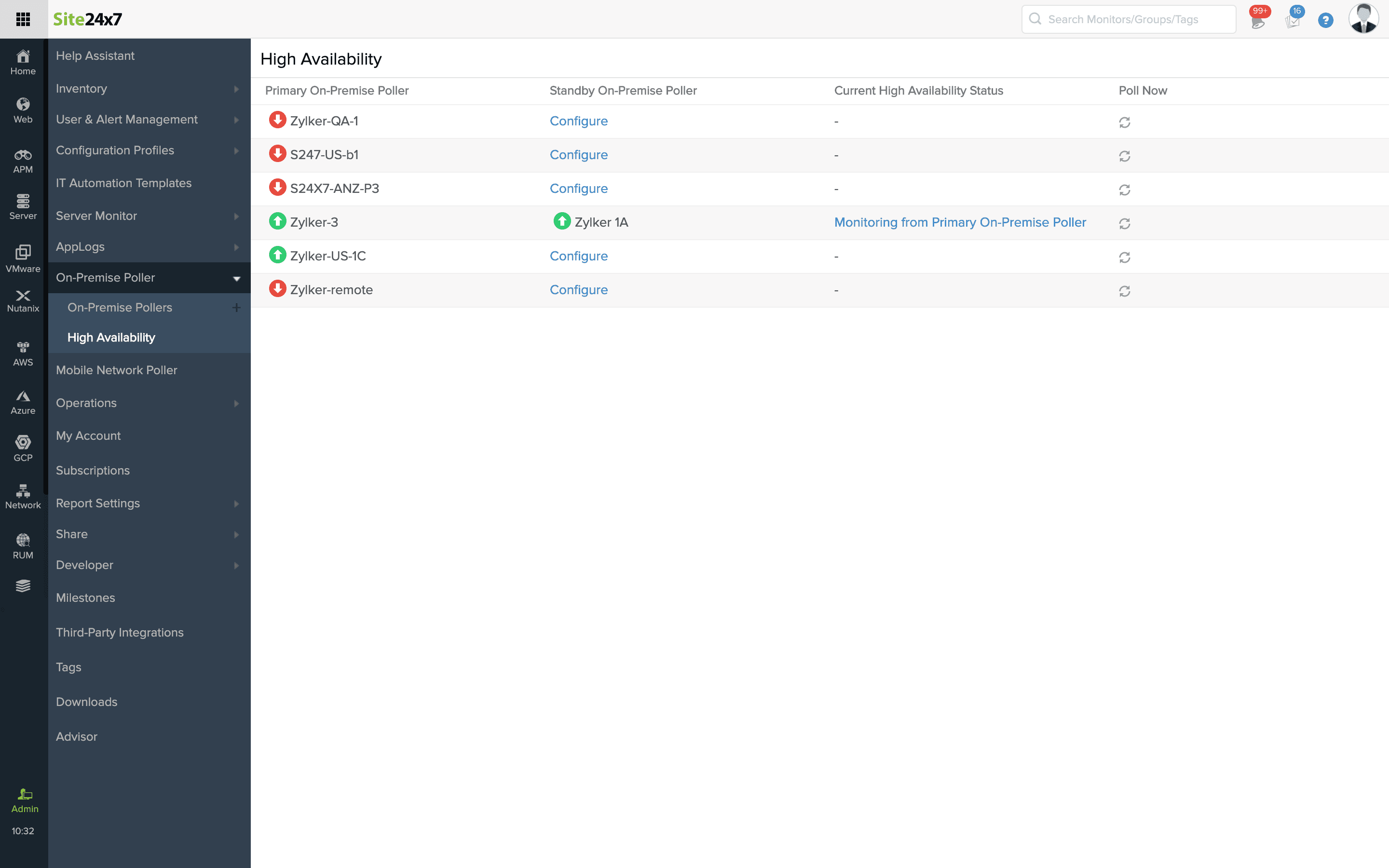 High Availability list view