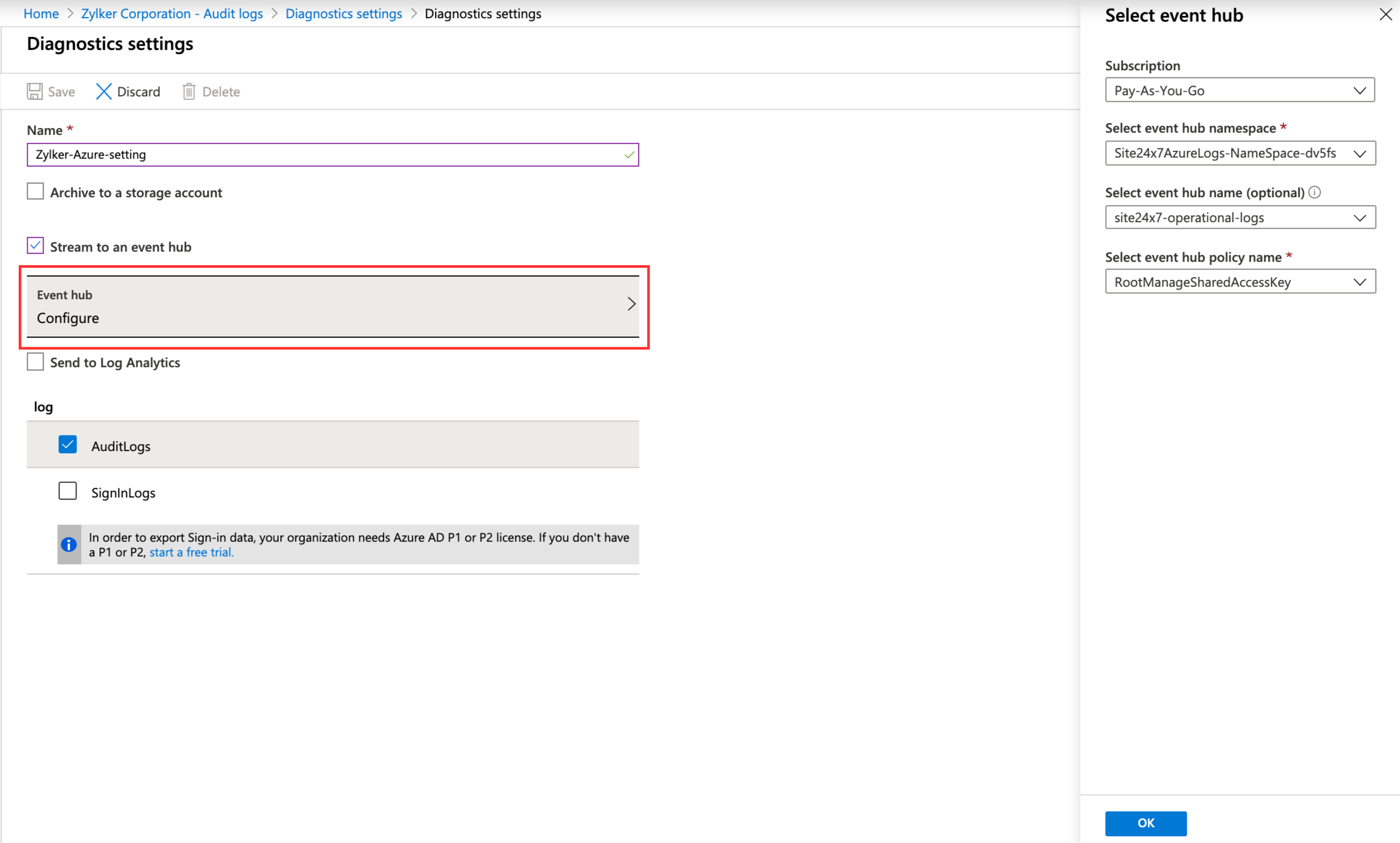 diagnostic settings