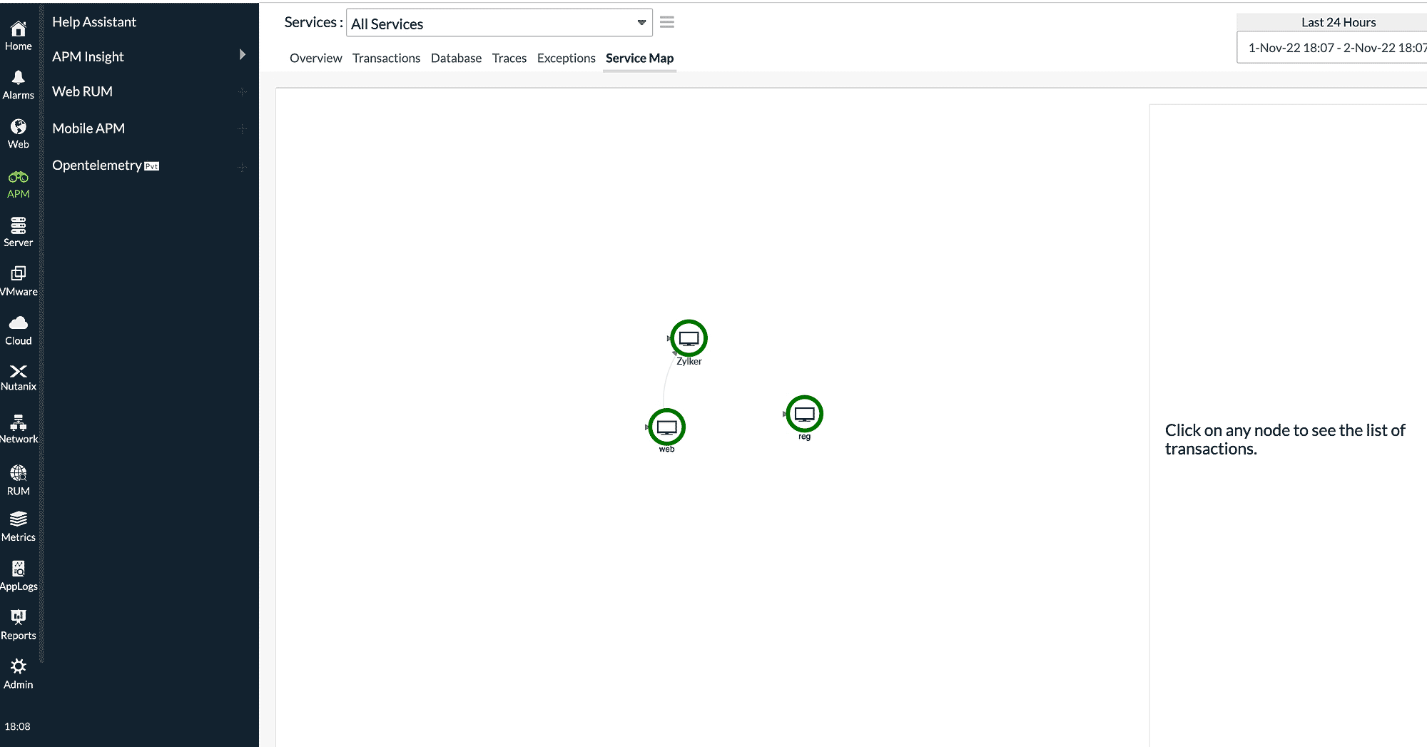 Service Map tab in Opentelemetry