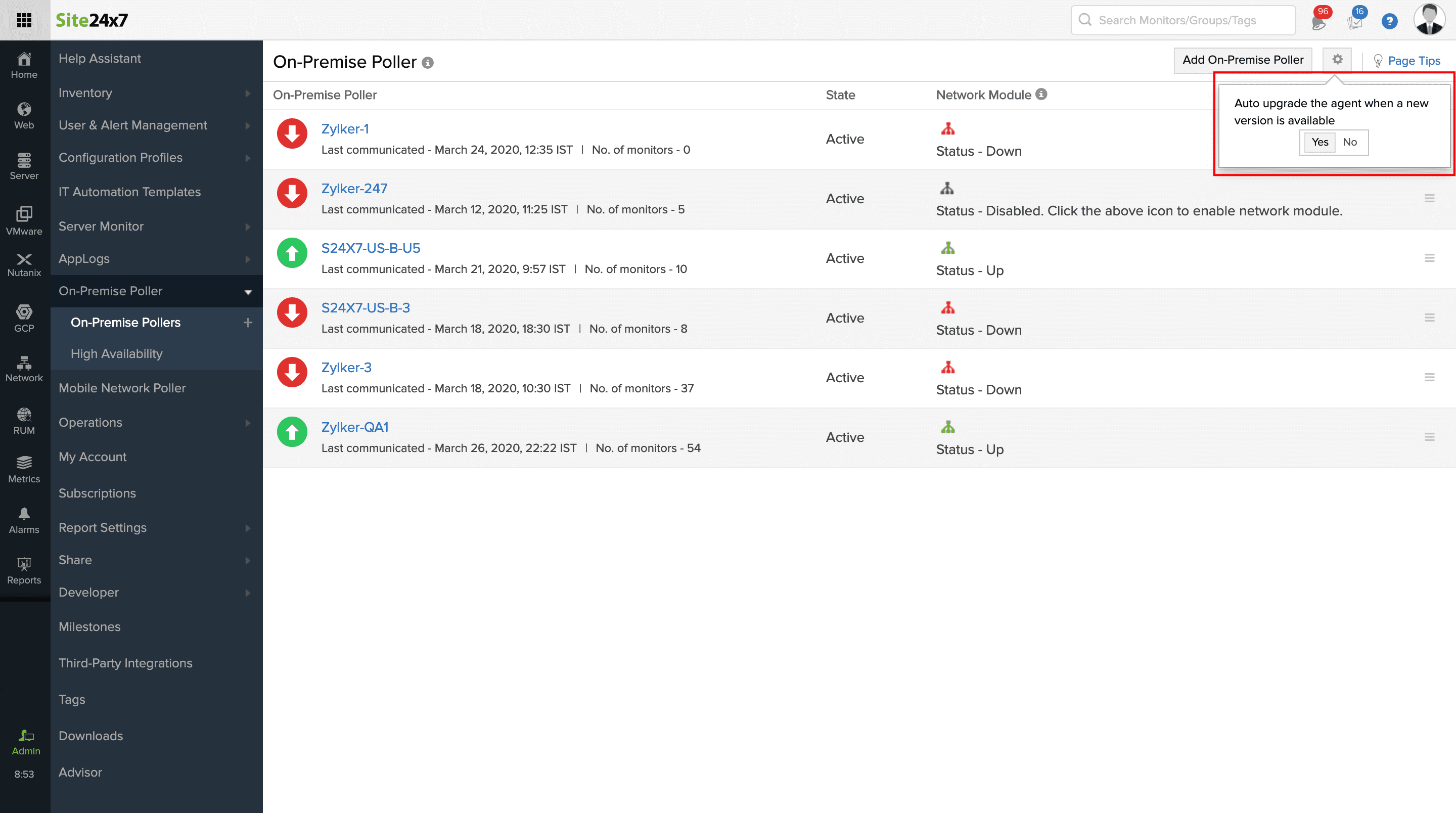 Auto-upgrade On-Premise Poller