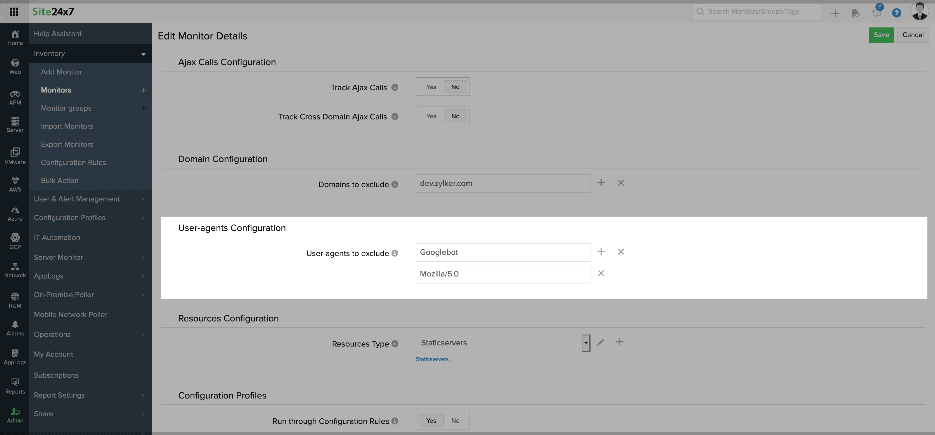 User agents configuration